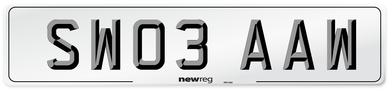 SW03 AAW Number Plate from New Reg